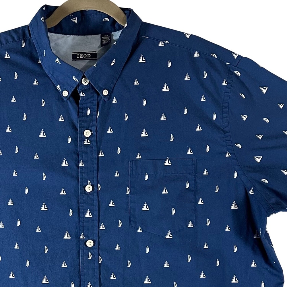 IZOD Button Down Shirt Mens XXL Blue Sailboat Print Nautical Coastal Prep